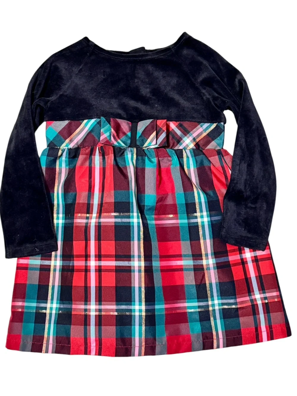 Velvet and Plaid Holiday Dress by Healthtex 3T Black Multi